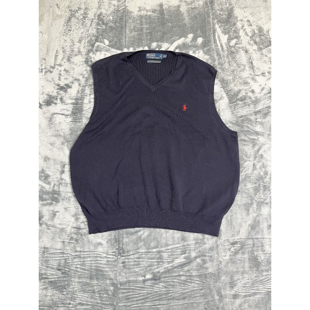 Polo Ralph Lauren Mens Navy Blue V-Neck Sweater Vest XXL 100% Pima Cotton